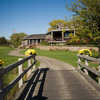 A view of the clubhouse from bridge at Seven Bridges Golf Club