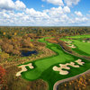 Aerial view of the par-3 3rd hole at ThunderHawk Golf Club