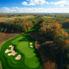 Aerial view of the par-3 6th hole at ThunderHawk Golf Club