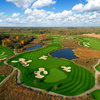 Aerial view of the par-4 8th hole at ThunderHawk Golf Club