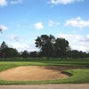 View from the clubhouse looking out towards the tee green #18 at Bonnie Dundee Golf Club